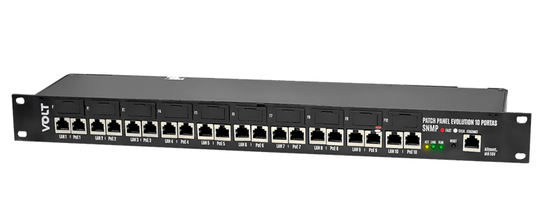 Foto do produto PATCH PANEL EVOLUTION POE 10 PORTAS FAST ETHERNET 24V 