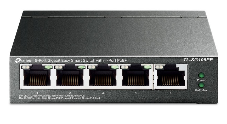Foto do produto SWITCH GIGABIT EASY SMART DE 5 PORTAS COM 4 PORTAS POE+ - TL-SG105PE V2.0 