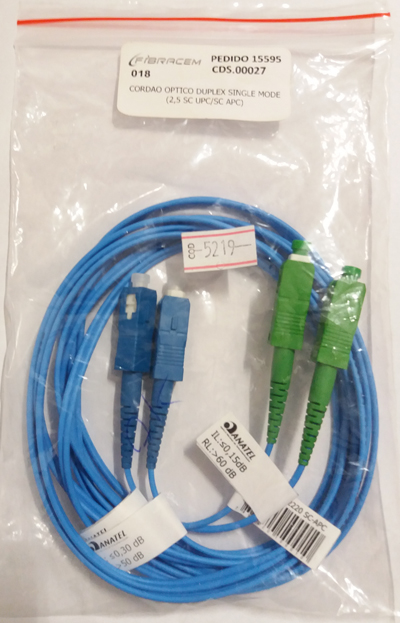 Foto do produto CORDAO OPTICO DUPLEX SINGLE MODE G652-D (2,5 SC UPC/SC APC) 