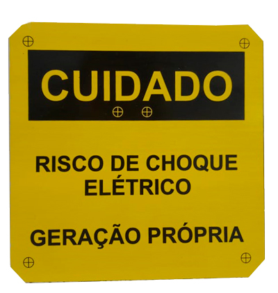 Foto do produto PLACA ALUMINIO 1MM RISCO DE CHOQUE ELETRICO GERACAO PROPRIA 13X13 CM 